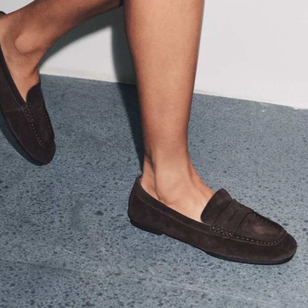 Zara Chocolate Brown Suede Penny Loafers - Picture 2 of 5